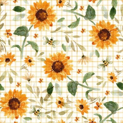 Watercolor color sunflowers and gingham 