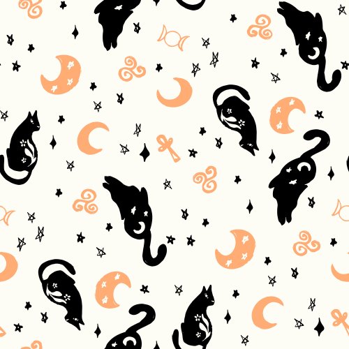 Halloween Magic Cats and Stars on White