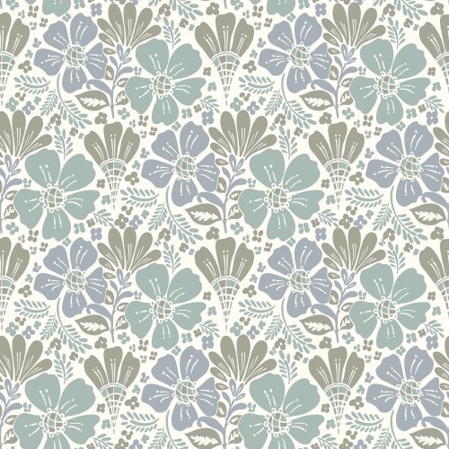 Woodlands Woodblock Flowers - boho folk flowers in muted sage and blue