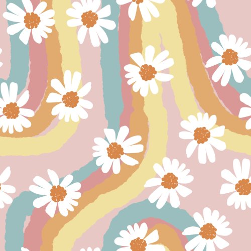 retro rainbow daisy floral