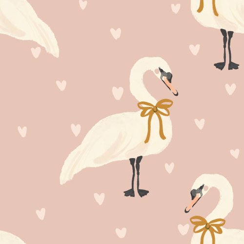 cream swan with hearts on dusty pink background