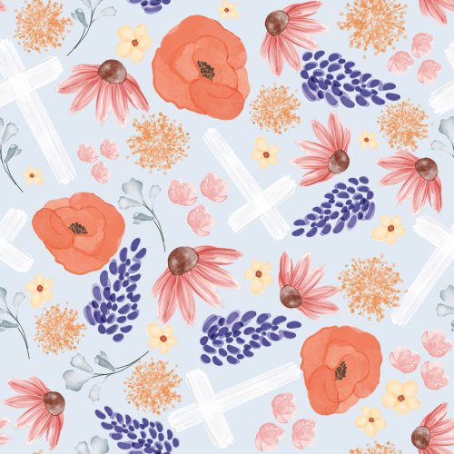 pink orange and blue floral with crosses