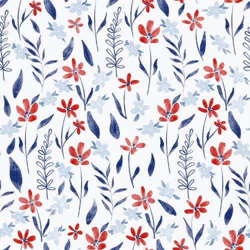 delicate loose water color flowers in red white and blue