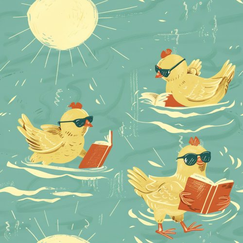 swimming chickens reading books