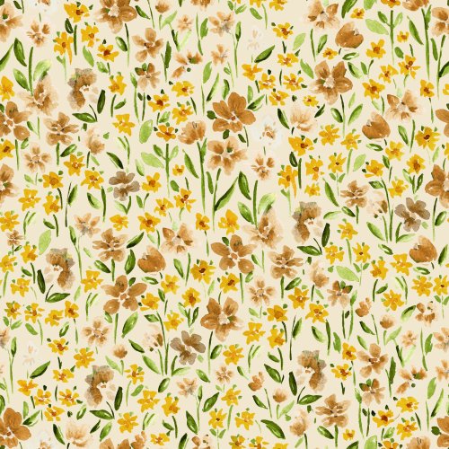 Tiny scattered watercolor flowers in a ditsy print in fall boho colors of browns and beiges