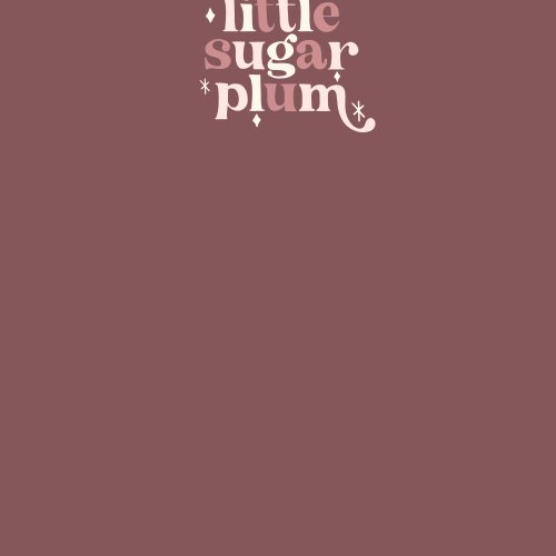 Graphic text 'little sugar plum' on a solid background rapport panel.