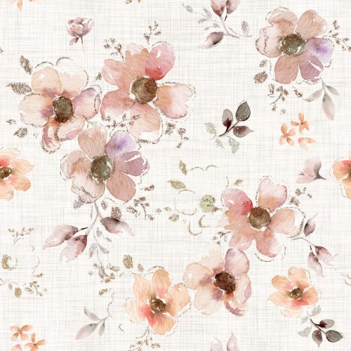 Hand painted watercolor floral. Linen texture.