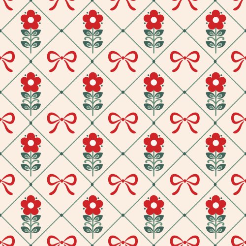 Folk Art florals inside of a diamond trellis 