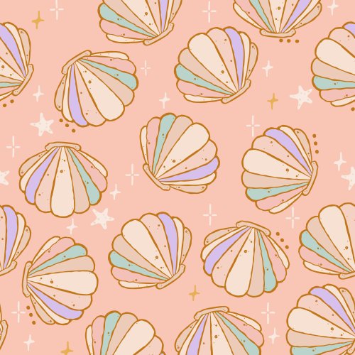 seashells on peachy pink background