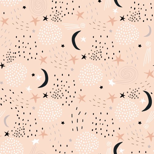 stars and moon on blush pink background