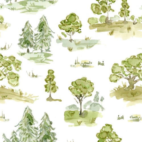 watercolor trees with a vintage toile feel