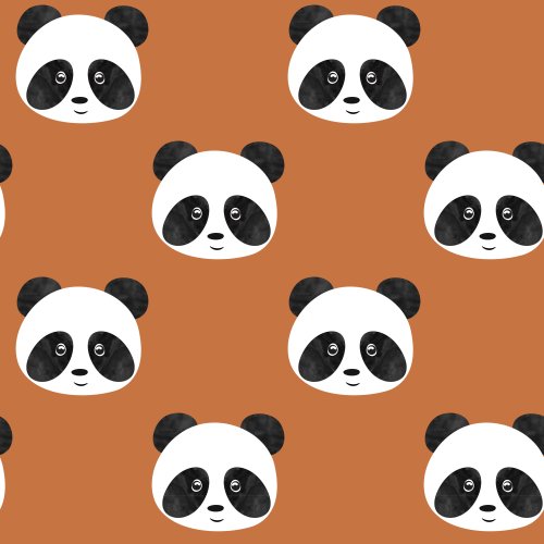 Cute panda faces on a cinnamon colored  background. 
