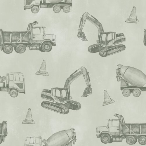 hand drawn charcoal construction vehicles on a textured watercolor background