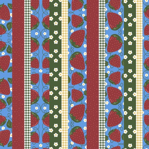 vertical quilted stripe of Sweet Summer prints featuring strawberries and gingham
