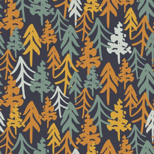 Hand drawn trees in a woodland forest setting