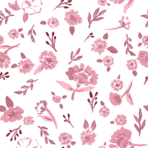 pink toned scattered floral on white 