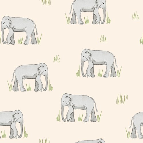 Simple watercolor elephants on a solid cream background.