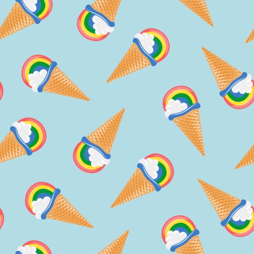 Cute rainbow ice cream cones on a blue background. 