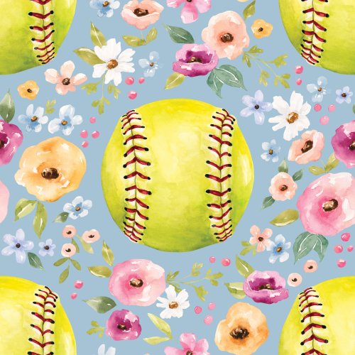 Sports fabric design with softballs and flowers