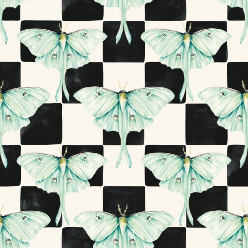 black and white checker with luna moths