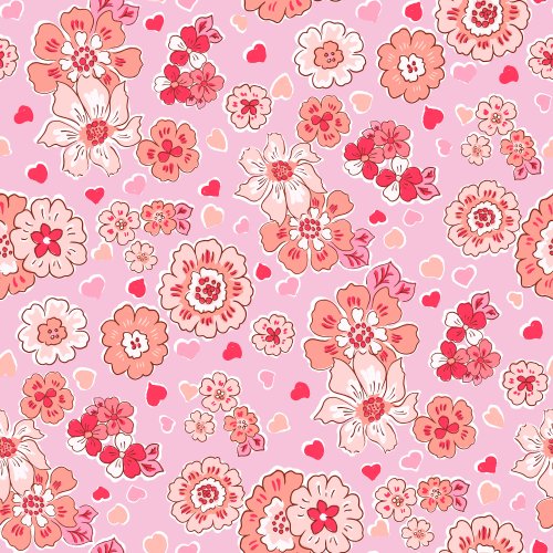 Lovely Crush Retro Floral Hearts in Red Boho floral and hearts in pastel Pink