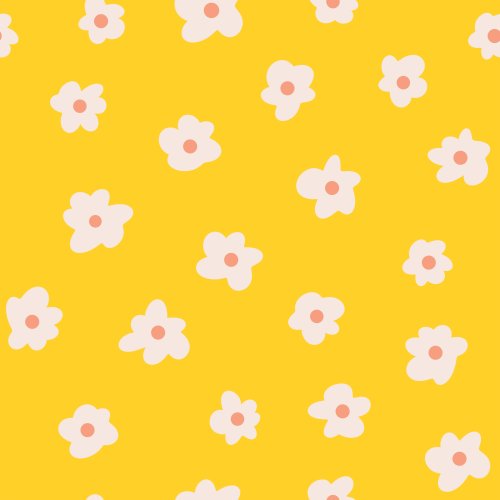 white flowers on bright yellow background