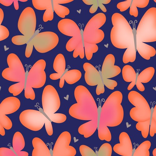 bright coral and pink butterflies on a blue background