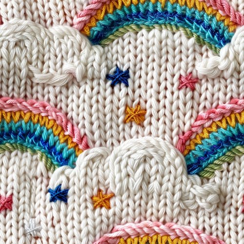 embroidered rainbow and clouds