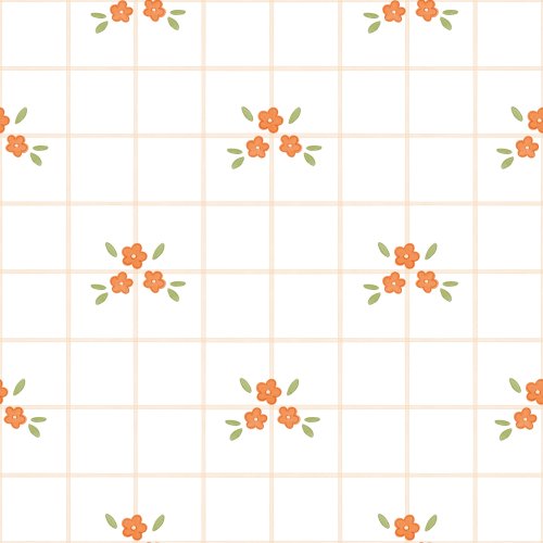 Watercolor florals on thin line check for Hazel’s Harvest