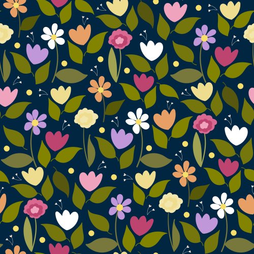 multi-colored flowers on a navy background