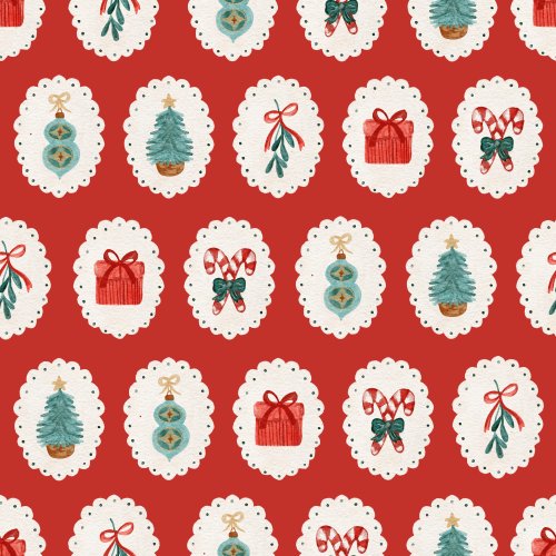 christmas design with candy canes, christmas trees, ornaments and presents