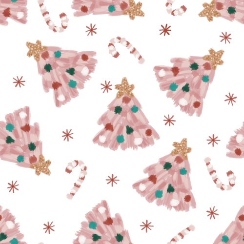 pink christmas tree fabric design