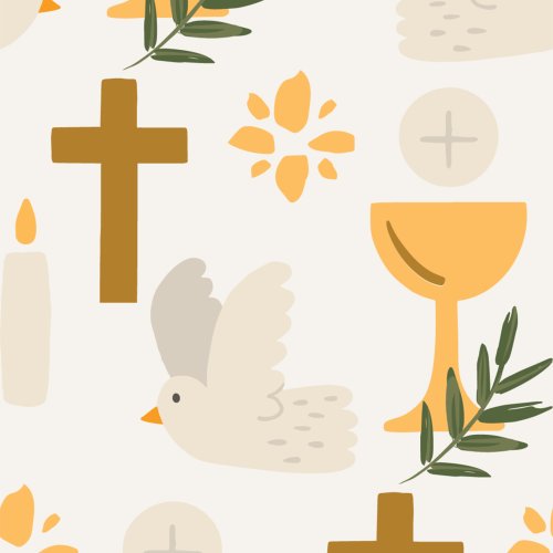 communion religious design with goblet, cross, dove