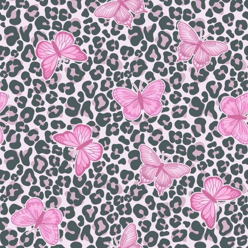 pink butterlies on leopard background