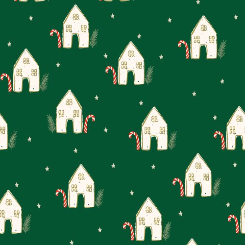 Illustrated Christmas village with Scandinavian inspired houses