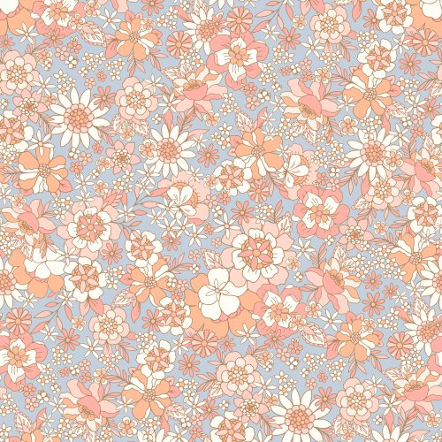 peach and blue retro floral design