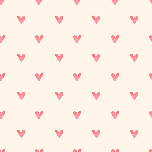 A simple, repeating pattern of pink hearts on a soft beige background. The hearts are evenly spaced and have a hand-drawn, watercolor appearance, creating a charming and gentle Valentine’s Day-themed design.