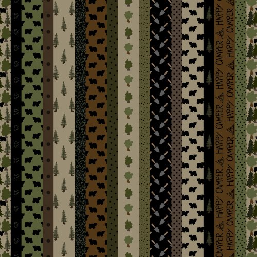 a vertical stripe collage of camping designs