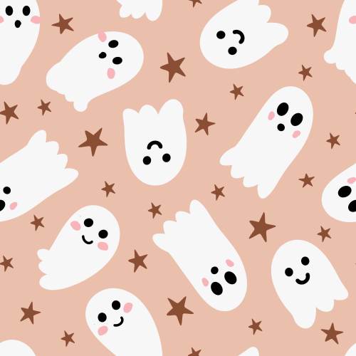 Cute Halloween tossed ghosts and brown stars, kids Halloween.