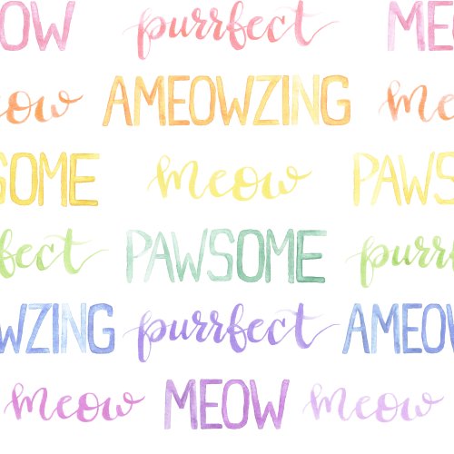 cat related text in rainbow pastel