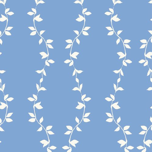 Trailing vines of cream leaves in a vertical pattern with two background color choices; blue and moss green