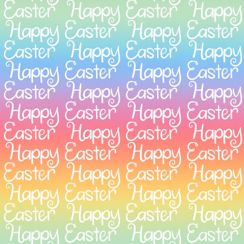Easter lettering that says "Happy Easter" on a pastel rainbow background