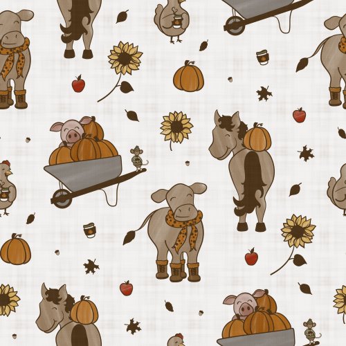 fall harvest fruits and vegetables with farm animals