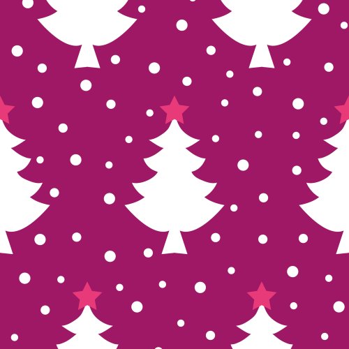 little Christmas trees in a geometric layout, with dots of snow