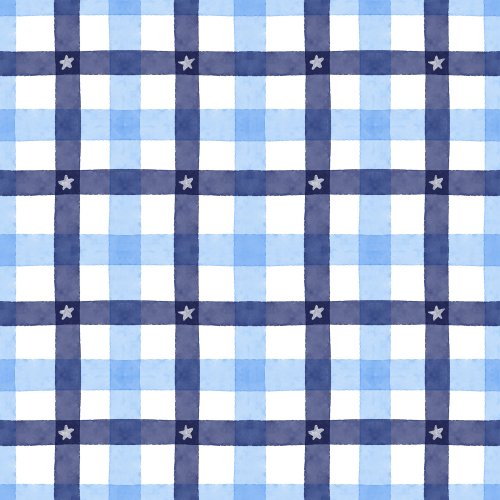 hand drawn plaid with navy blue and light blue on a white background with tiny stars
