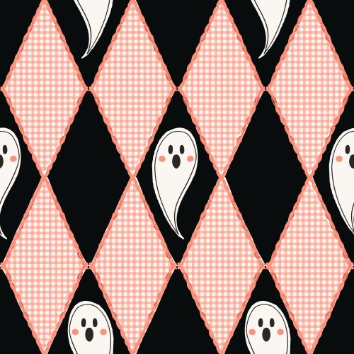 black and orange harlequin diamonds with ghosts