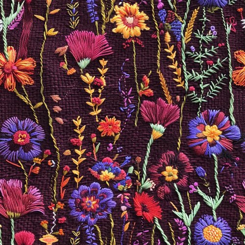 embroidery look burgundy floral design