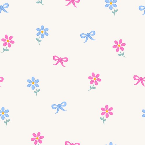 pink and blue spring flowers and bows