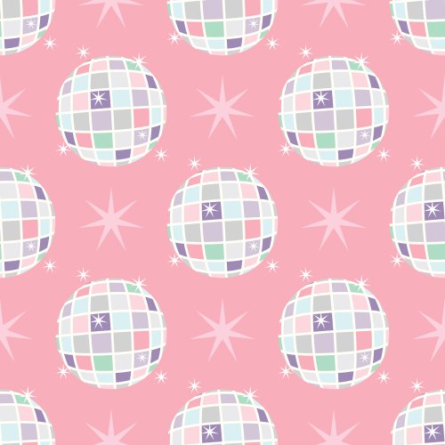 Disco Balls and sparkles on a bubblegum pink background