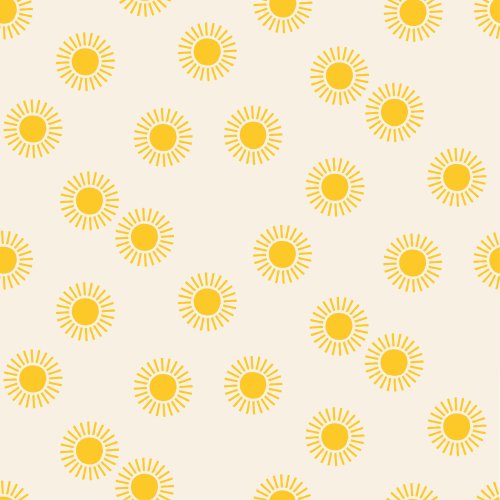 geometric yellow suns in a scattered/tossed pattern on a cream background